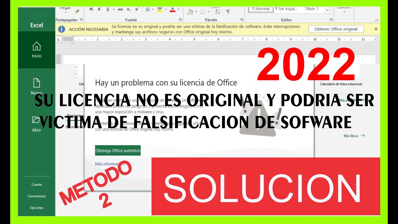 SU LICENCIA NO ES ORIGINAL / HAY UN PROBLEMA CON SU LICENCIA DE OFFICE 2022  METODO 2 - YouTube