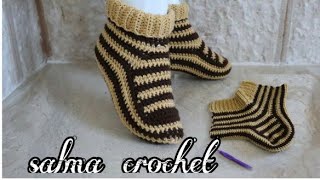 كروشيه نسج جوارب دافئة للشتاء بغرزة تصلح للرجال والنساء للمبتدئينCochet Easy Slippers for any size