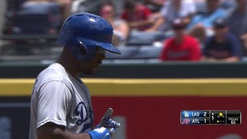 LAD@ATL: Rollins gives Dodgers lead with RBI double