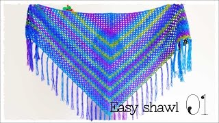 冷房対策にもカーディガン代わりの三角ショール（１）【かぎ編み】の簡単な編み方♪ diy crochet triangle shawl tutorial