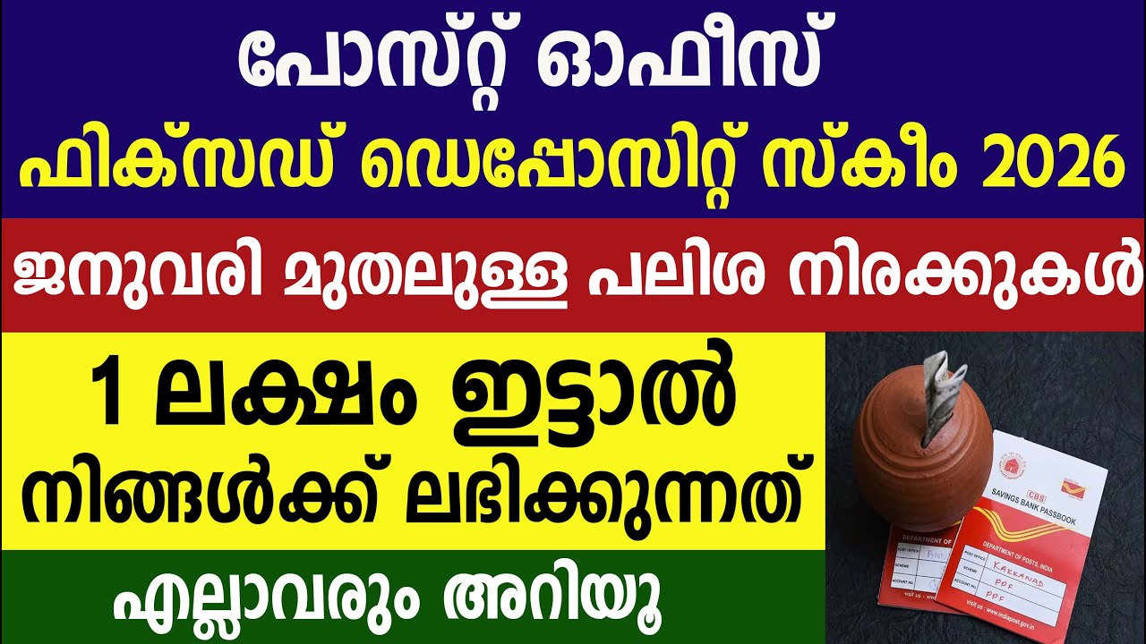 പോസ്റ്റ് ഓഫീസ് ഫിക്സഡ് ഡെപ്പോസിറ്റ് സ്കീം സെപ്റ്റംബർ മാസം മുതൽ ഇങ്ങനെ | Post office FD scheme