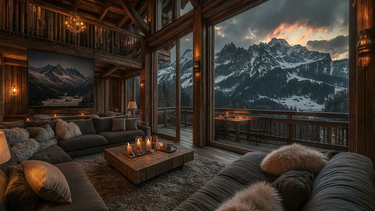 Cozy Mountain Cabin with Fireplace & Relaxation Music | 8 Hours of Peaceful Ambience