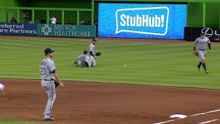 TB@MIA: Fielding error allows Stanton to reach second