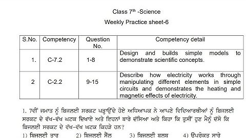 7th Class Science|Weekly Practice sheet No.6 Solution|Competency Enhancement Plan 2024