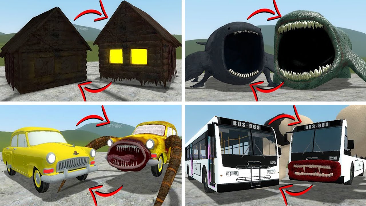 EVERYTHING TURNED INTO MONSTERS: HOUSE HEAD, SEA EATER, BLOOP VS ALL TREVOR HENDERSON BATTLE In GMOD