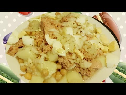 Salada de batata, grão, atum e ovo receita saborosa e barata