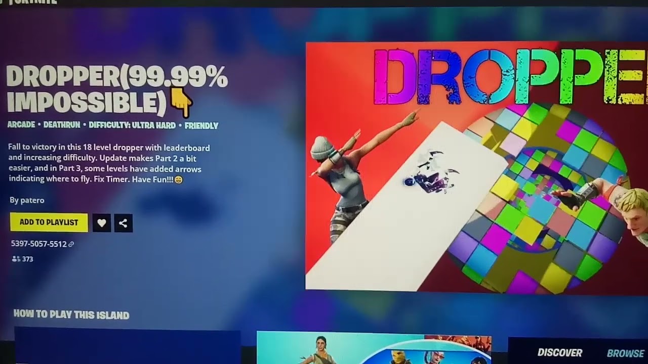 Fortnite DROPPER(99.99% IMPOSSIBLE) Map Code (New ARCADE DEATHRUN Fortnite Island)!