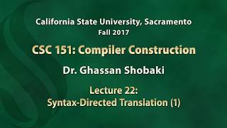 Celebrity Compilers Lecture 22: Syntax-Directed Translation (1) Wealth