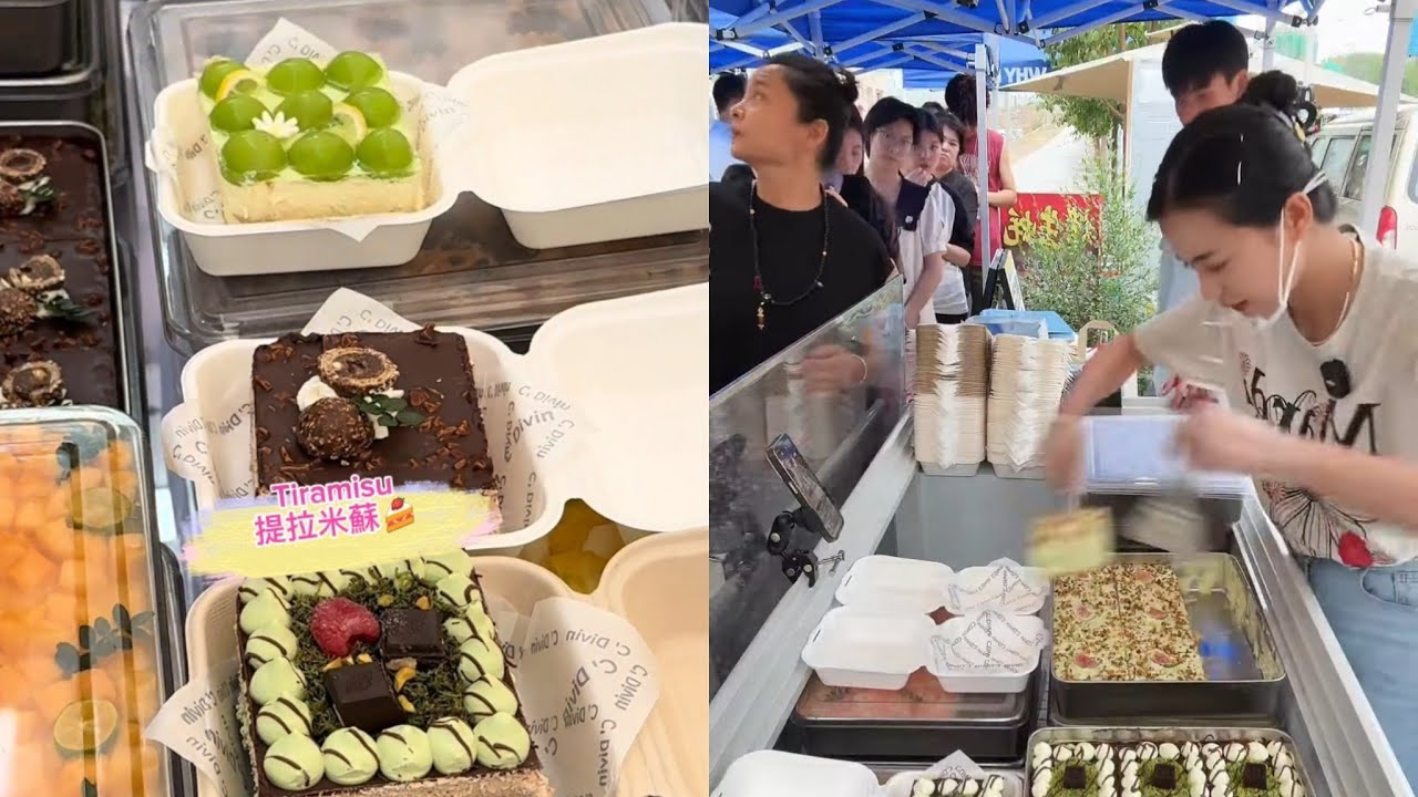 00後小姐姐創業擺攤賣提拉米蘇，每天排隊好多人🍰🤗0717-1 #dessert #cake #food #fruit #chocolate #cheese #stall