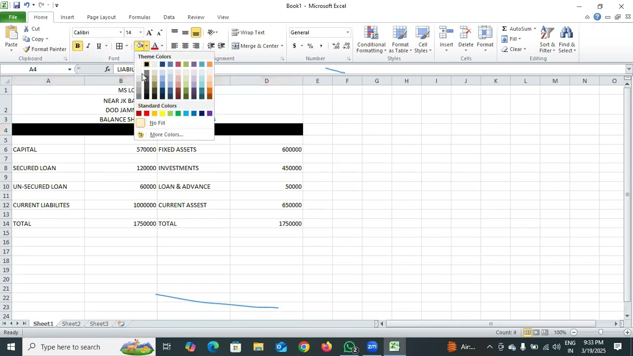 BALANCE SHEET IN MS EXCEL