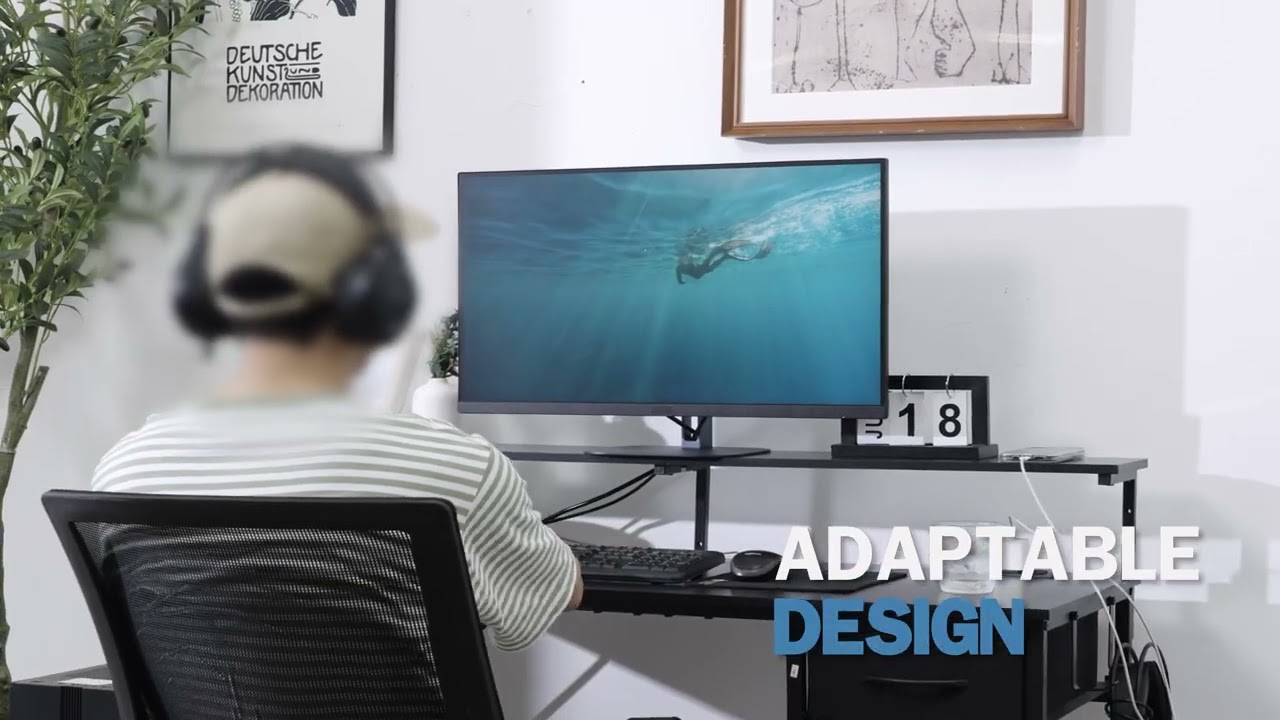 SNHOMEE Computer Desk with Drawers & Power Outlet, Home Office Gaming Desk with Monitor Stand, Storage Hooks & Adjustable Feet