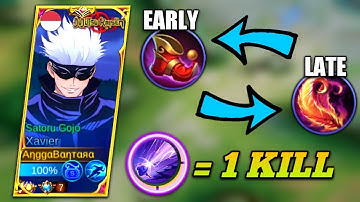 TOP 1 GLOBAL XAVIER SKIN GOJO SATORU HACK DAMAGE BUILD & EMBLEM + SETTINGS 2023 | MOBILE LEGENDS