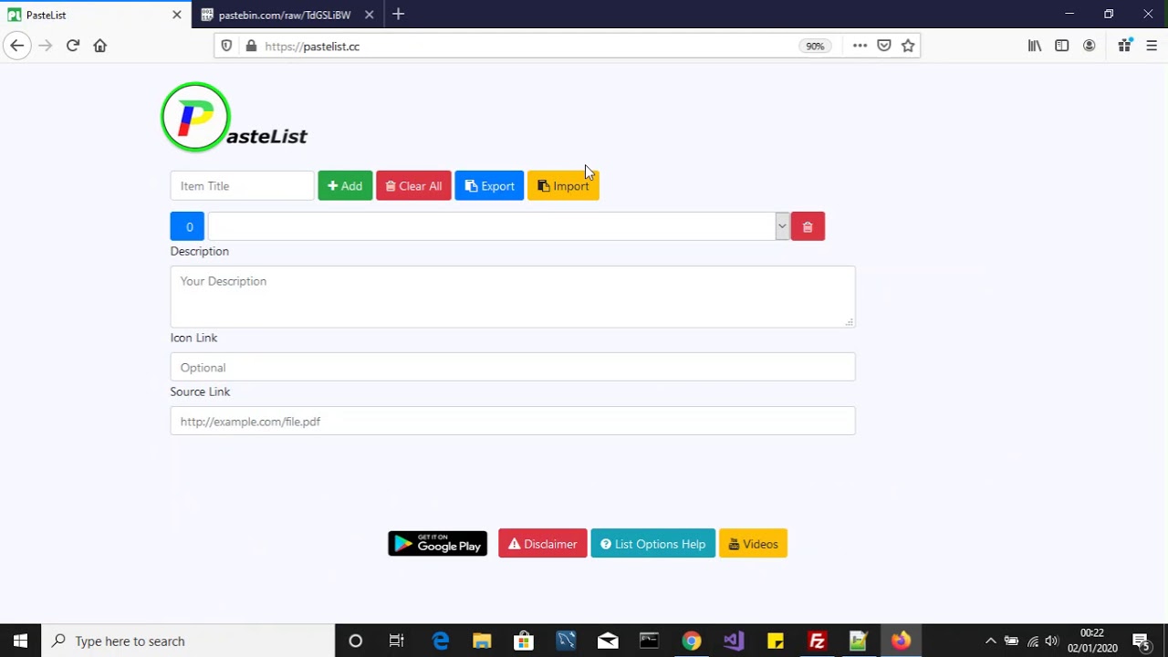 PasteList.cc Pastebin import