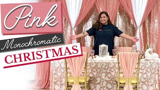 Pink Monochromatic Christmas Table Setting and Backdrop Designs