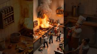 The Tiny Kitchen Fire , Satisfying Giant Rescue (AI Miniatures) #shorts