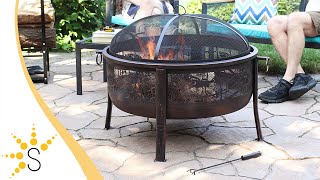 Sunnydaze Northwoods Fishing Fire Pit with Spark Screen - 30' Diameter - KF-NFFP31