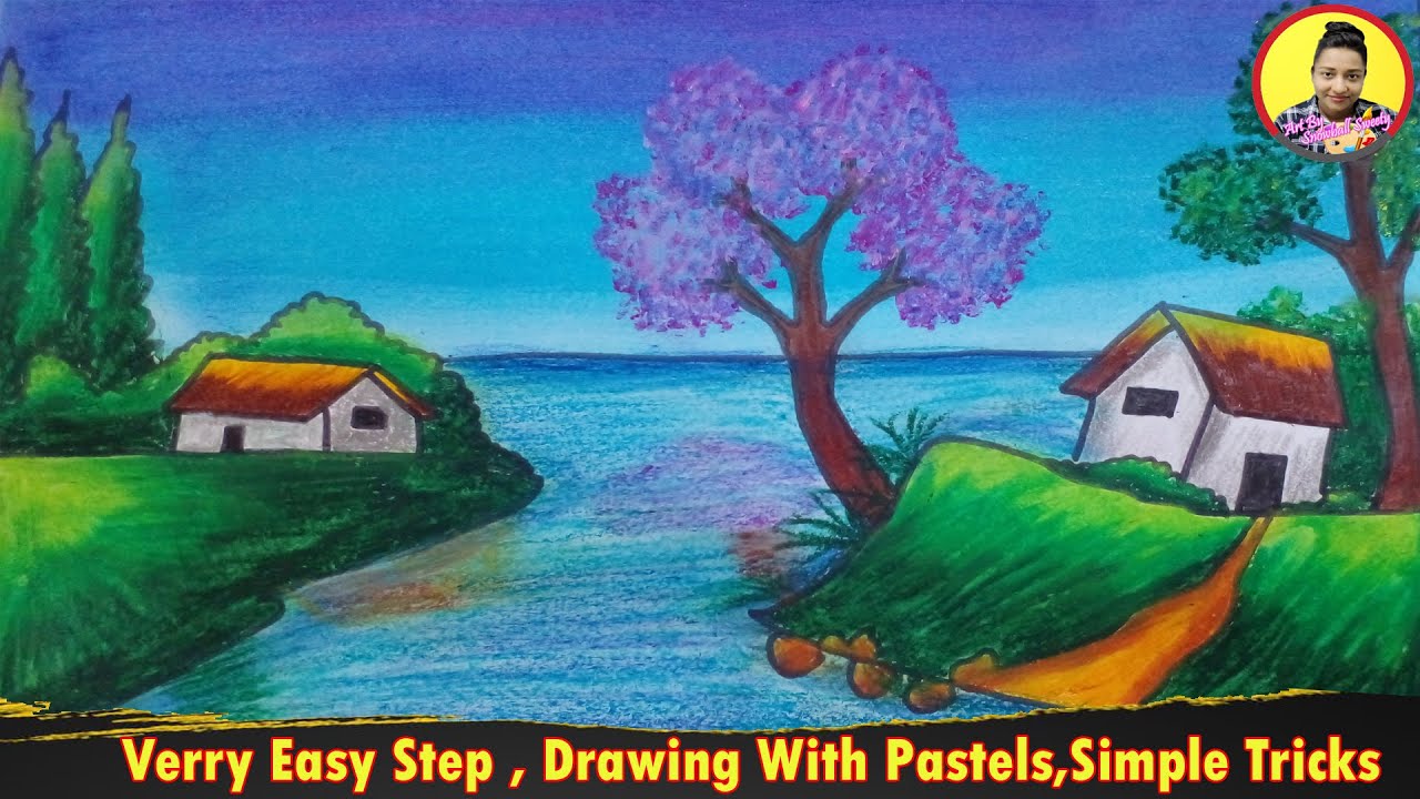 How to draw beautiful scenery ,simple nature scenery ,step by step ...