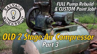 OLD 2 Stage Air Compressor ~ Pump Rebuild/Custom Paint ~ RESTORATION Part 3 ~ Is that a Tiger Shark?