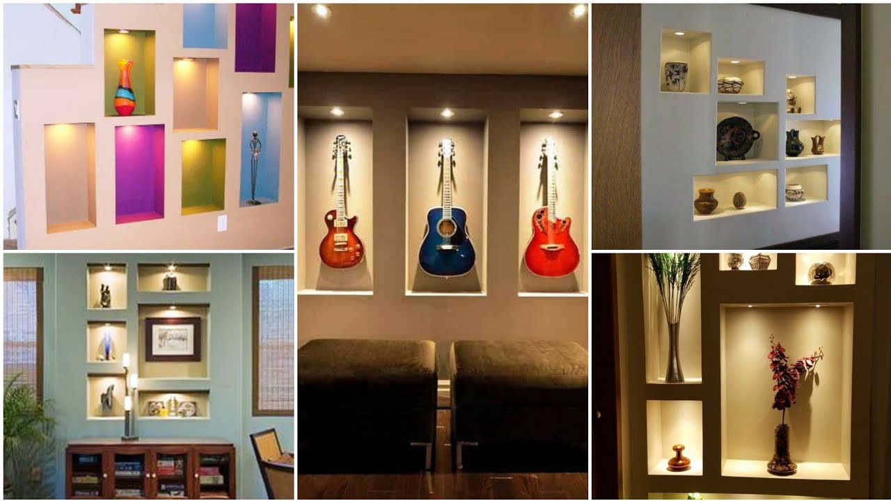 Modern Wall Niches Shelves Design Ideas || Led Lights Wall Cube Shelves ||Wall Decor Recessed Lights