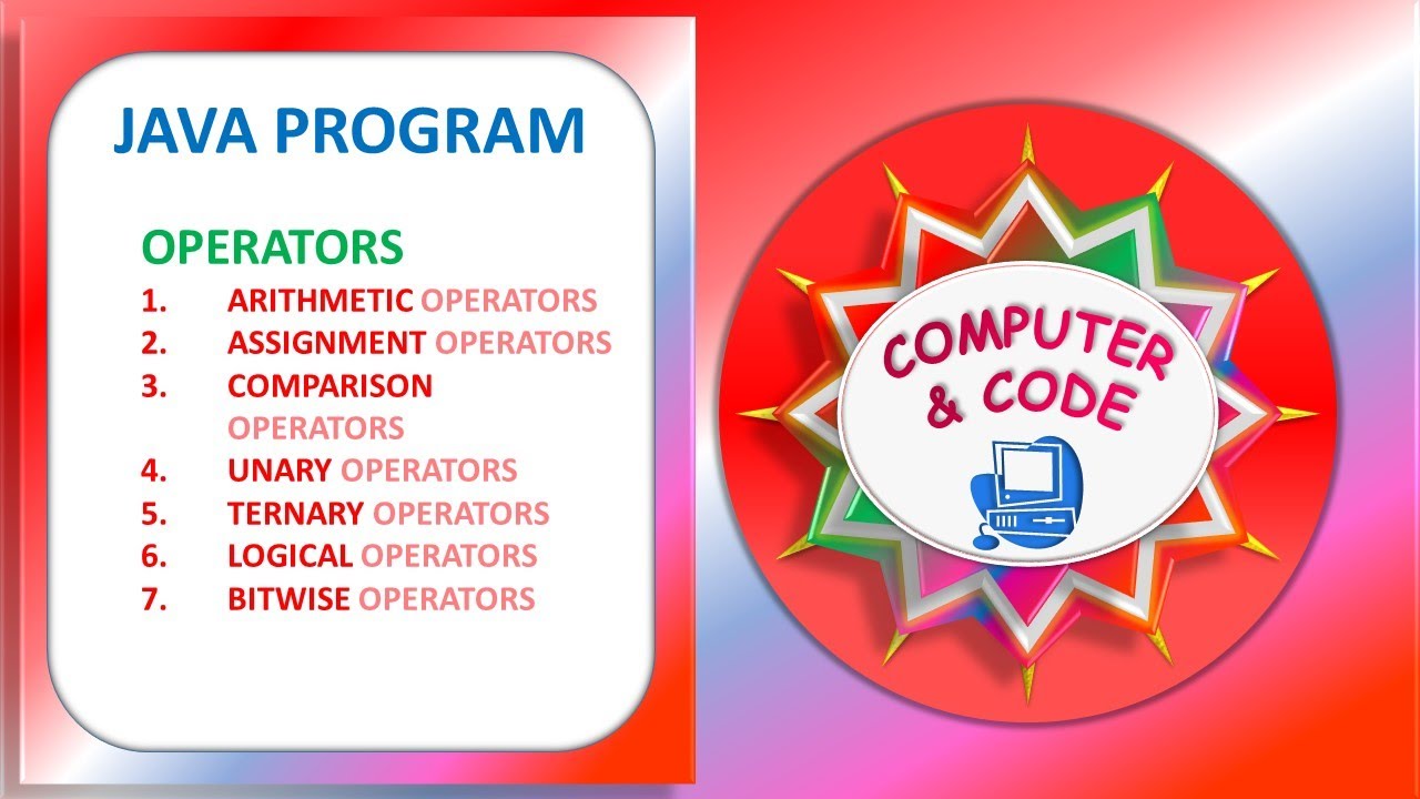 JAVA OPERATORS | ARITHMETIC | ASSIGNMENT | COMPARISON | UNARY | TERNARY | LOGICAL | BITWISE