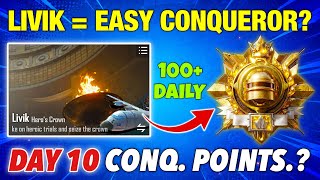 😱 DAY 10 CONQUEROR POINTS? Solo/Duo/Squad + Livik 100+ Daily Trick | BGMI 4.4