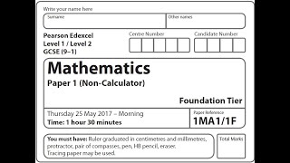 GCSE Maths May 2017 Foundation Paper 1 (Non-calc) Pearson Edexcel