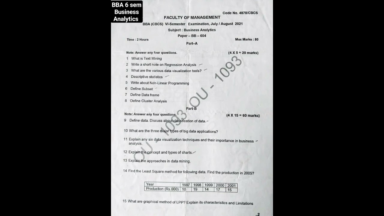 BBA 6 sem business Analytics, 