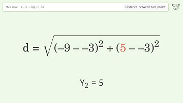 Find the distance between two points p1 (-3,-3) and p2 (-9,5): Step-by-Step Video Solution