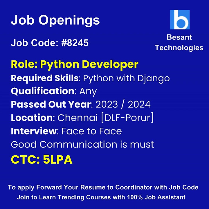 Python job openings join get placements besant technologies shorts 
