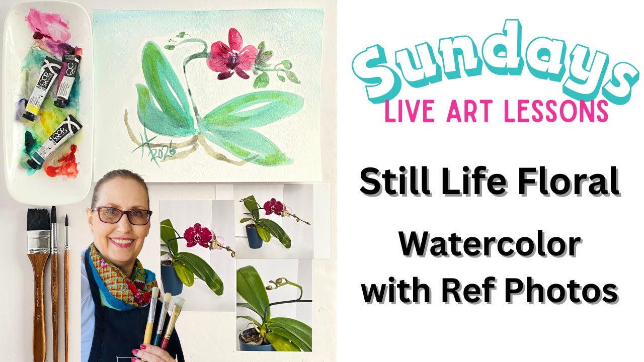 Still Life Floral Watercolor w Reference Photos Live Painting 🎨 