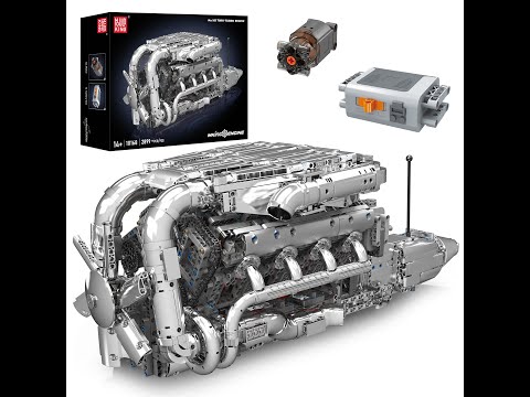 Конструктор двигатель W16 Twin Turbo Mould King 10168 с электромотором 2899 деталей — модель двигателя W16, механический двигатель, видео 1