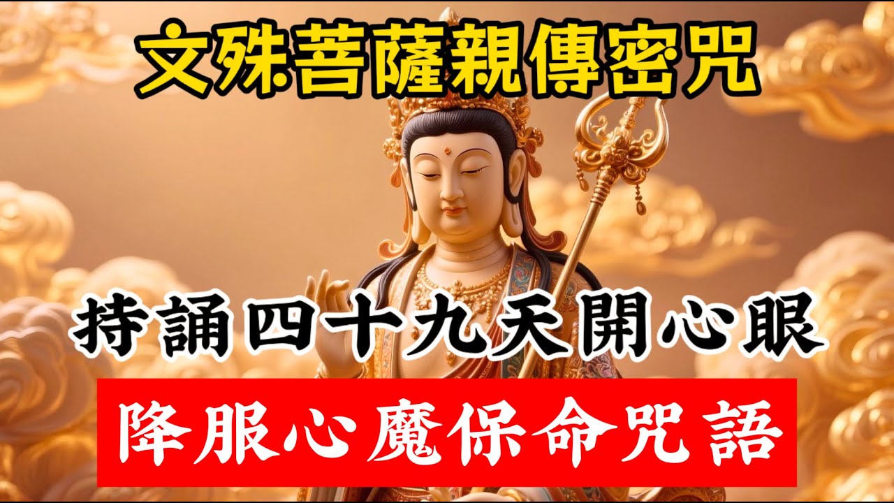 文殊菩薩開示咒語：文殊開慧咒，四十九天後心眼自明，降服心魔明心見性