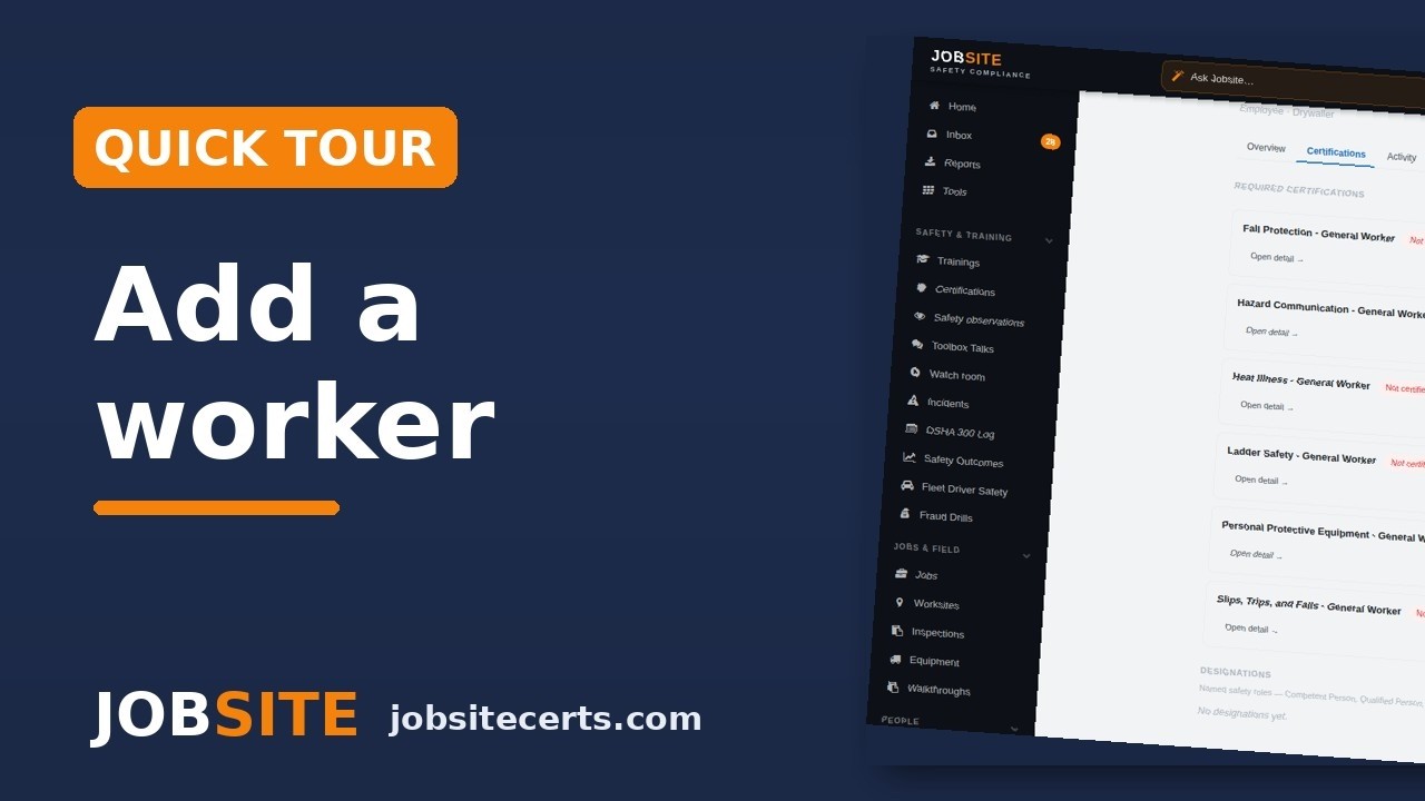 Add a Worker, Training Auto-Assigns — Jobsite Quick Tour