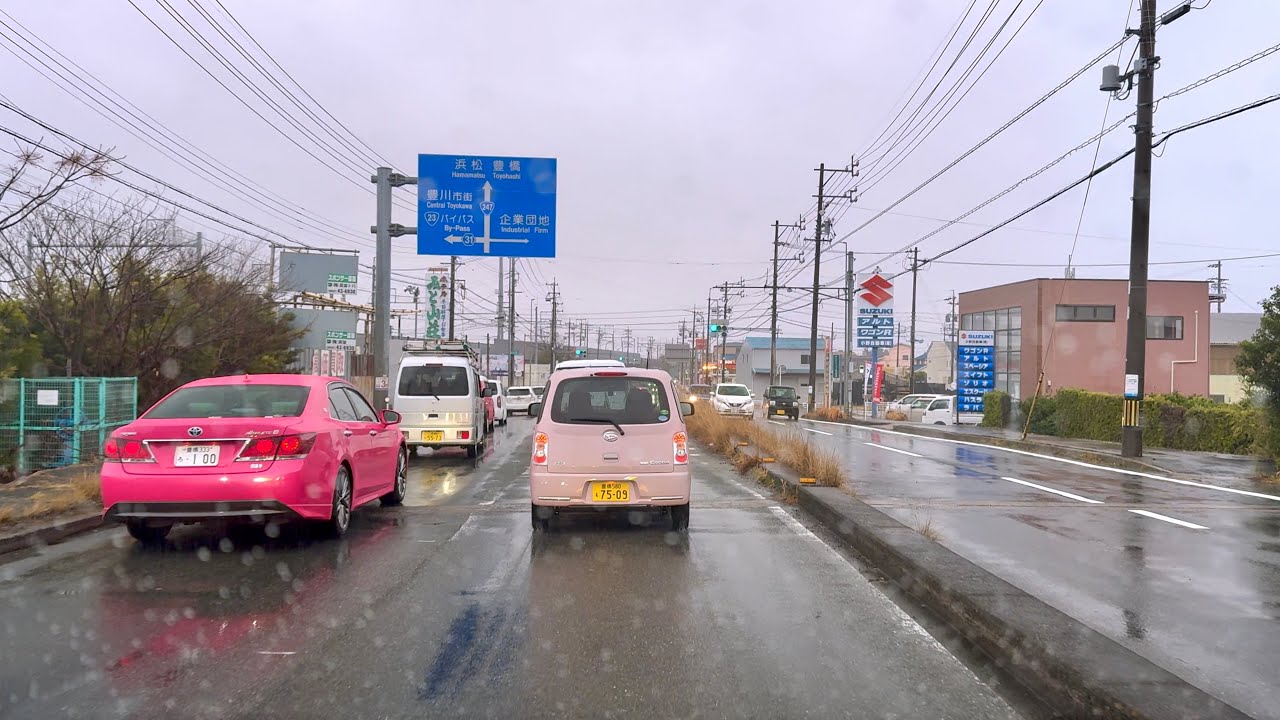 Driving in Rain | Heavy Traffic Congestion Build Up at Toyohashi Road