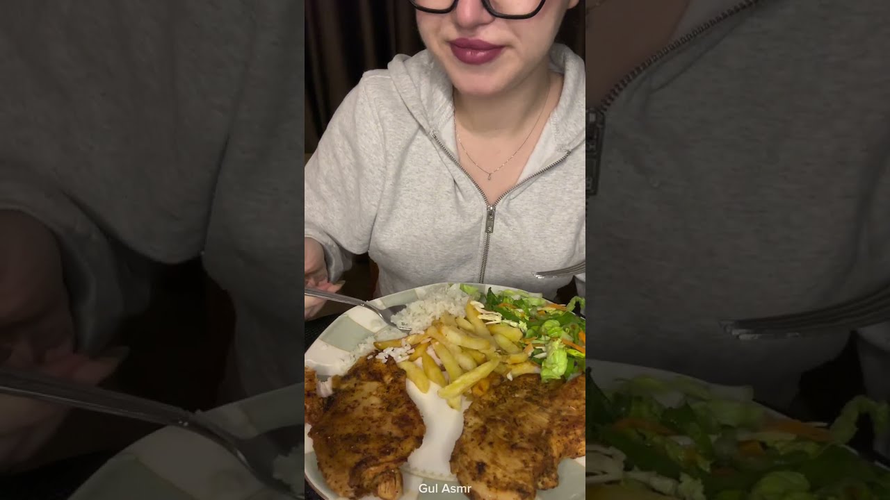 Chicken Dinner ASMR | Grilled Chicken Breast, Fries, Rice & Salad Mukbang