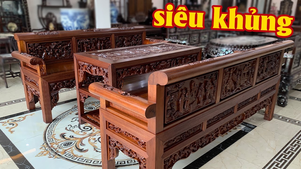 MÊ MỆT Với Bộ Trường Kỷ Gỗ Gụ Đục Tích 2 Mặt Khủng Nhất 2024 - Đồ Gỗ Mai Toàn