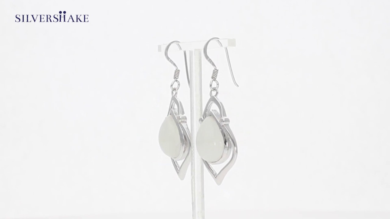 SILVERSHAKE Rainbow Moonstone 925 Sterling Silver Victorian Inspired Drop Dangle Earrings-ER0096973