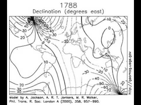 Earth Magnetic Field Declination from 1590 to 1990