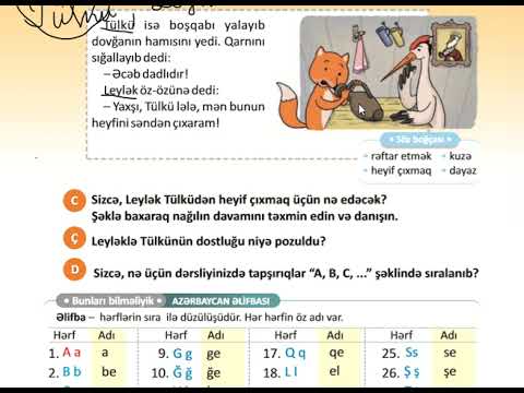 1-ci sinif Azərbaycan dili səh 20-21 ( 2-ci hissə) Əlifba sırası Tülkü və Leylək