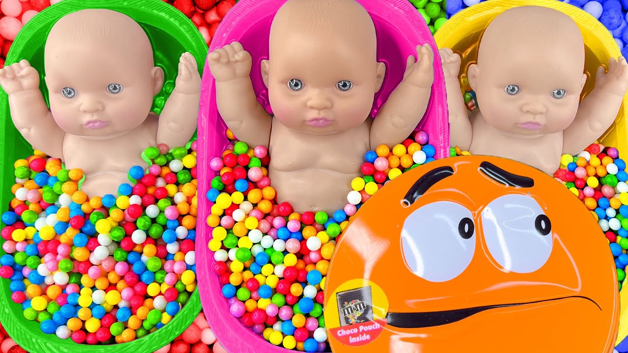 4 Minutes Satisfying with Full of 3 Rainbow BathTubs Candy with M&M's & Magic Slime Cutting Video