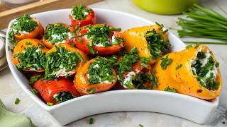 Marinated Mini Cherry Peppers Stuffed with Cream Cheese 🫑 Easy Crunchy Appetizer Recipe