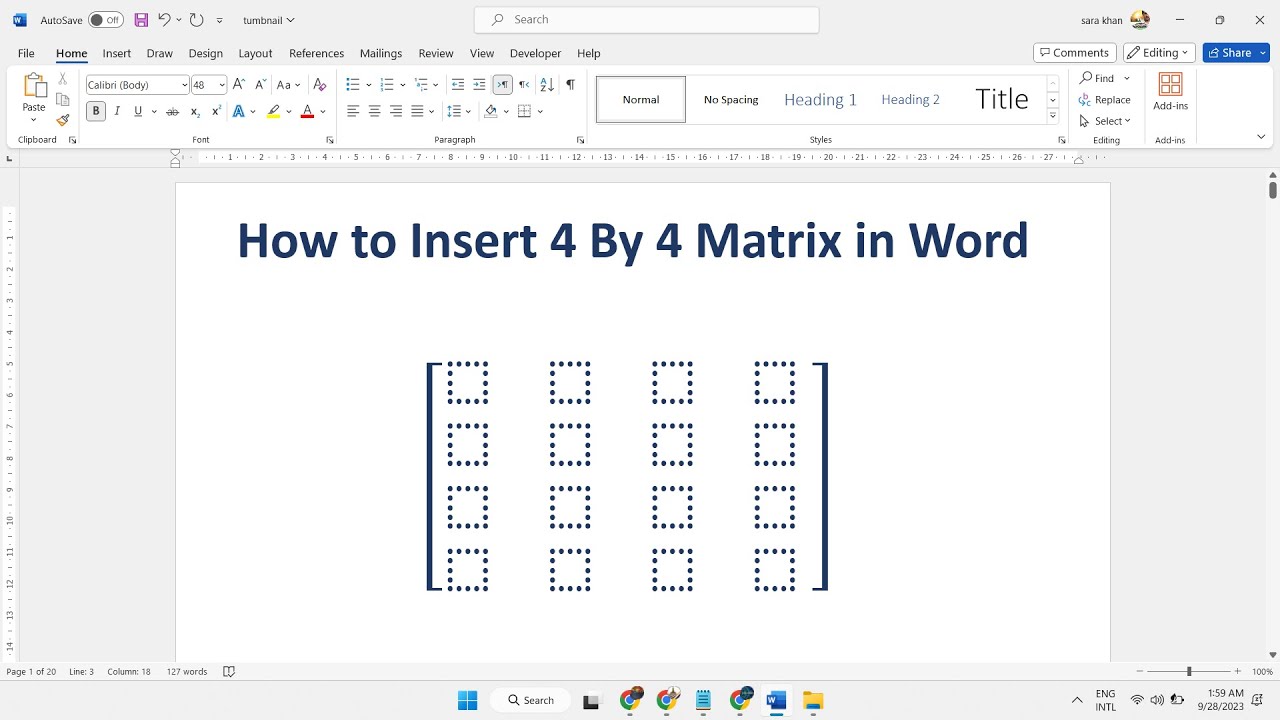How to Insert 4 By 4 Matrix in Word