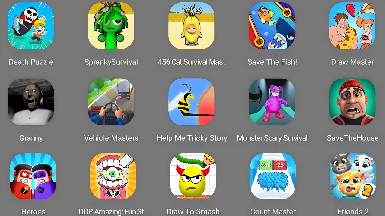 Vechel Master,My Talking Tom,Talking Tom Friends 2,Draw To Smash,Heros,Count Master 