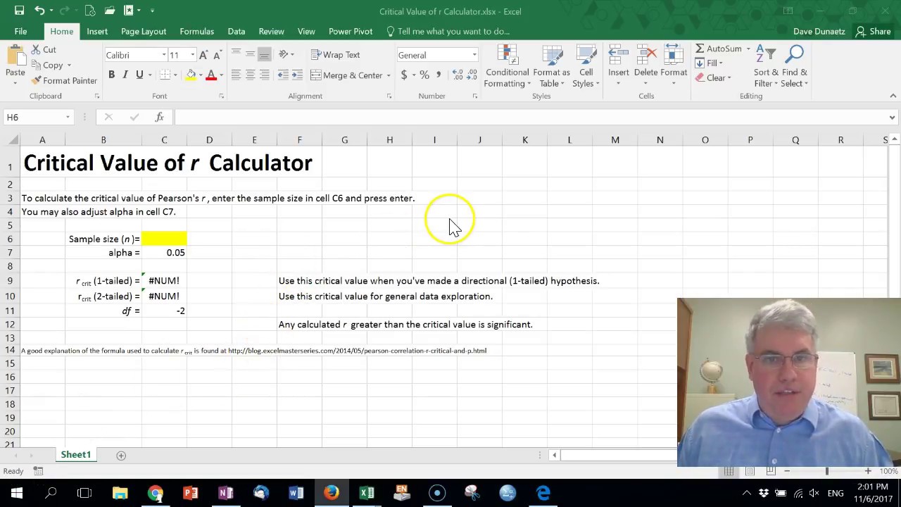 How to Calculate the Critical Value of r in Excel