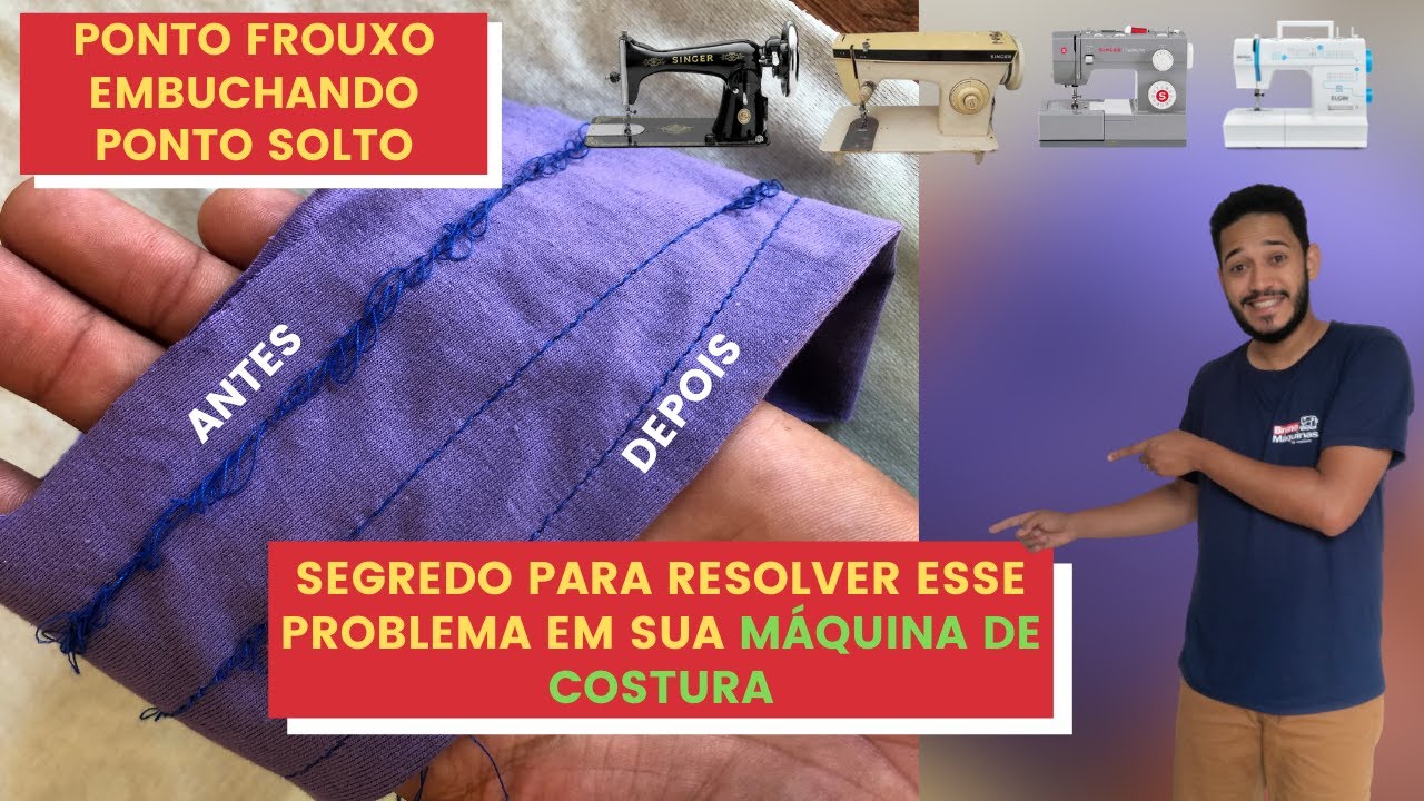 como consertar máquina com ponto embuchando, ponto frouxo, ponto solto na parte de baixo do tecido