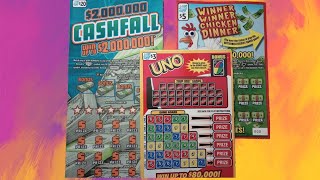 ✳NEW✳ $2,000,000 Cashfall, Winner winner chicken dinner & Uno!!! Illinois lottery June tickets