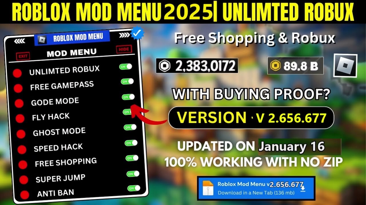 Roblox Mod Menu 2 656 677 Free Robux And Shopping Fly Speed 