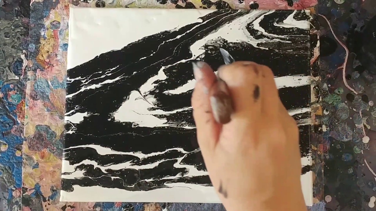 Black and White Acrylic Pour With Negative Space - YouTube