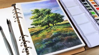 Watercolor painting of Forest Trees landscape easy