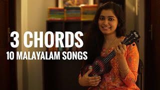 Video thumbnail of "Play 10 Popular Malayalam Songs With Just 3 CHORDS On Ukulele | For Beginners | Varsha Vinu"
